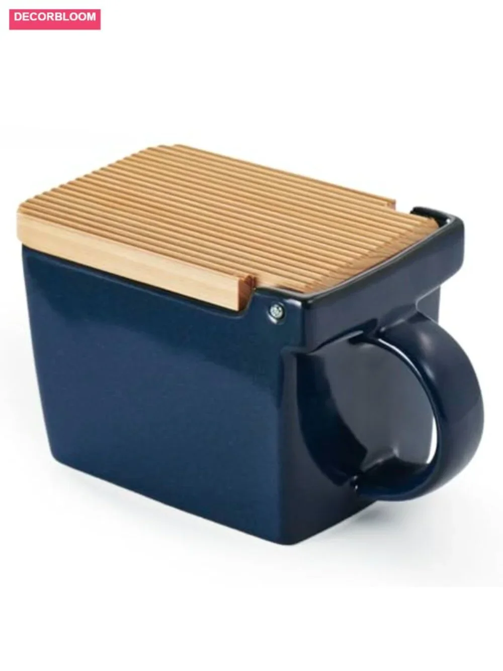 Japanese Ceramic Salt Cellar with Hinoki Wood Lid, 16 oz, Kitchen Storage